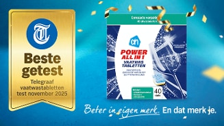 AH Power All in 1 vaatwastabletten 40 stuks, bekroond als beste getest door de Telegraaf vaatwastabletten test november 2025