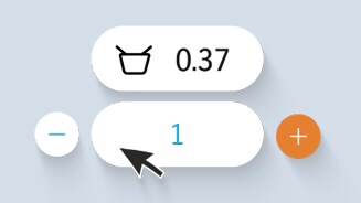 Prijsaanpassing interface met cursor op hoeveelheidselector in een online winkelomgeving.