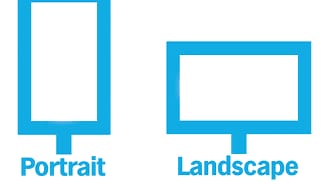 Afbeelding met aanduidingen voor portret- en landschaporiëntaties.