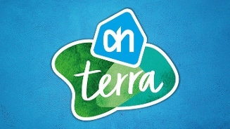 Albert Heijn Terra logo op een blauwe achtergrond