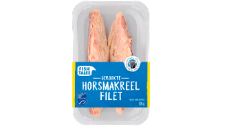 Gerookte horsmakreel filet van Fish Tales, verpakt in een kunststof bakje van 150 gram.