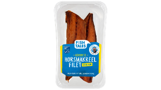 Gerookte horsmakreel filet op de huid van Fish Tales in verpakking