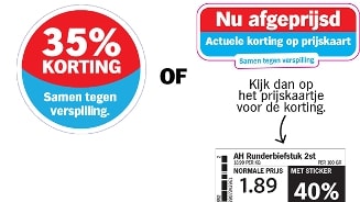 Kortingsstickers bij Albert Heijn: 35% korting en actuele prijsverlagingen.