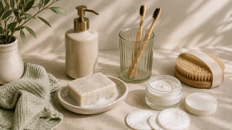 Bad output: badkamer accessoires zeep handdoek tandenborstel crème gezichtscrème borsteltje plantje glas washandje skincare badkamer wellness
Better output: Badkamer accessoires met zeep, handdoek, tandenborstels, gezichtscrème, borstel en plantje
Best output: Badkameraccessoires met een stuk zeep, een handdoek, twee houten tandenborstels in een glas, gezichtscrème in een potje, wattenschijfjes, een exfoliërende borstel en een plantje op een lichte ondergrond