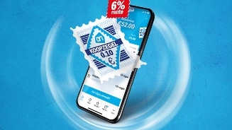 Afbeelding van een Albert Heijn koopzegel met een rente tot 6% op een smartphone-scherm.
