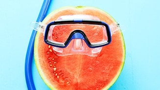 Watermeloen met duikbril