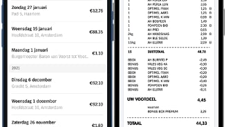 Digitale kassabonnen in de Albert Heijn app weergegeven op de schermen van een smartphone.
