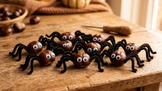 Halloween knutselwerkjes zelfgemaakte spinnen met kastanjes