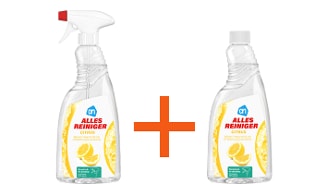 Promotie van AH Allesreiniger Citrus met sprayfles en navulfles.