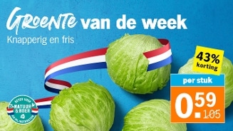 Sla actie bij Albert Heijn: Groente van de week, knapperig en fris, 43% korting, ijsbergsla voor 0,59 euro per stuk