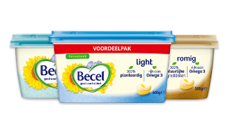 Becel Light en Romig margarine voordeelverpakking, 100% plantaardig en rijk aan Omega 3.