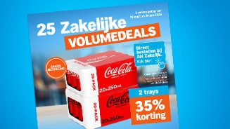 Twee trays Coca-Cola blikjes als volumedeal bij Albert Heijn Zakelijk, met gratis bezorging en 35% korting.