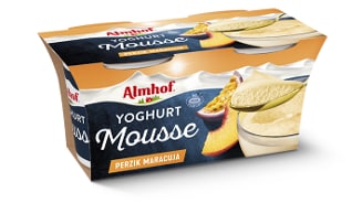 Almhof Yoghurt Mousse Perzik Maracuja verpakking