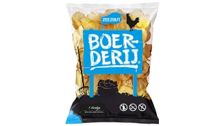 Zeezout chips van het merk Boerderij in een zak.