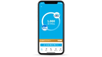 Smartphone met Air Miles-app die 1.000 Air Miles toont
