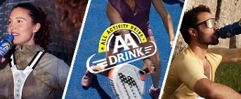 Sporters drinken AA Drink tijdens verschillende buitenactiviteiten