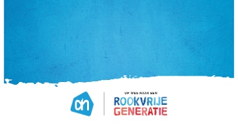 Logo van Albert Heijn met de tekst "Op weg naar een Rookvrije Generatie"
