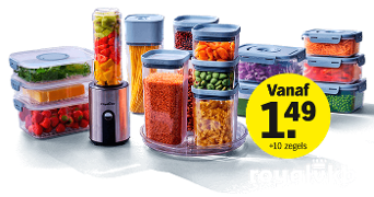 Kunststof bewaarbakken en blender van Royal VKB met kortingsactie vanaf 1,49 euro bij Albert Heijn.