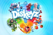 Afbeelding van Diskeyz spaaractie bij Albert Heijn met Disney- en Pixar-figuren zoals Elsa, Stitch, Buzz Lightyear, Donald Duck en Minnie Mouse, omringd door groente en fruit zoals druiven, broccoli, wortel en aardbei.