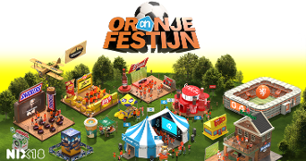 Oranje festijn. Stands van a-merken die meedoen in de Albert Heijn Game van het Oranje Festijn