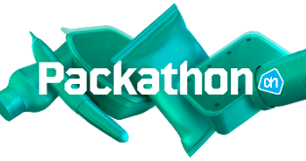Packathon met Albert Heijn verpakkingen in blauwgroene tinten.
