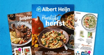 Albert Heijn tijdschriften en folder met herfstgerechten en aanbiedingen.