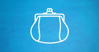 Blauwe achtergrond met portemonnee icoon voor besparen