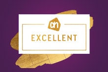 Albert Heijn Excellent logo op een goudkleurige achtergrond.