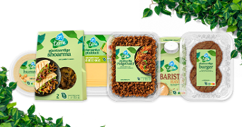 Albert Heijn plantaardige producten met AH Terra shoarma, oude kaas plakken, rulgehakt, hummus en burger.