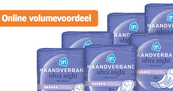 Online volumevoordeel op AH Maandverband Ultra Night met vleugels verpakking.