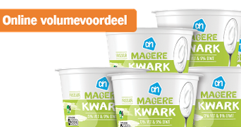 Online volumevoordeel op Albert Heijn magere kwark 0% vet en 9% eiwit verpakking