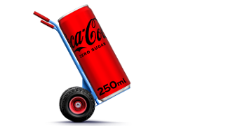 Een blikje Coca-Cola Zero Sugar van 250 ml op een steekwagen