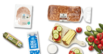 Zakelijke boodschappen voor de lunch met broodjes, beleg, groente en fruit bestellen bij Albert Heijn
