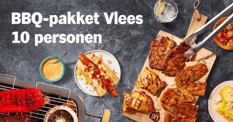BBQ-pakket Vlees voor 10 personen met diverse gegrilde gerechten en bijgerechten