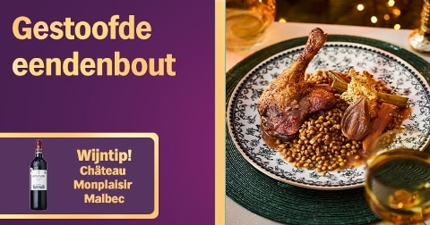 Gestoofde eendenbout wijntip Chateau Monplaisir Malbec
