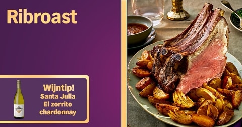 Ribroast met geroosterde krieltjes en wijntip Santa Julia El Zorrito chardonnay