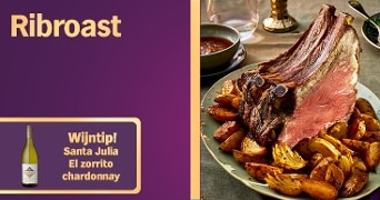 Ribroast met geroosterde krieltjes en wijntip Santa Julia El Zorrito chardonnay