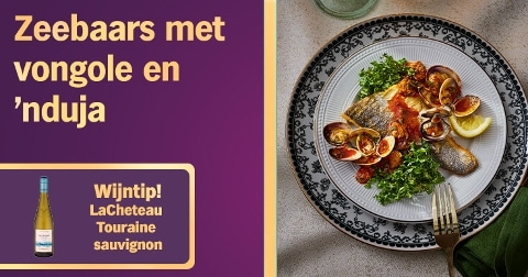 Zeebaars met vongole en 'nduja