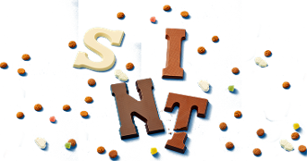 Sinterklaas chocoladeletters en strooigoed op een blauwe achtergrond