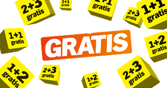 Promotiebeeld voor de Giga Gratis Week bij Albert Heijn met aanbiedingen zoals 1+1 gratis en 2+3 gratis.