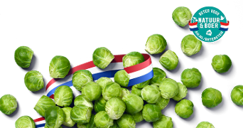 Savooiekool spruiten met Nederlandse vlag en Beter Voor Natuur & Boer keurmerk van Albert Heijn