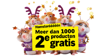 Hamsteren met kerst outfits en bord met Meer dan 1000 producten 2e gratis