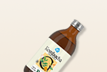 Fles AH kombucha met citroen en gember smaak op een lichte achtergrond