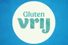 Rond logo met de tekst "Glutenvrij" op een blauwe achtergrond