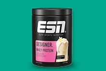 Pot ESN Designer Whey Protein vanille op groene achtergrond