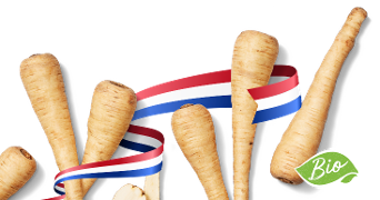 Pastinaak met Nederlandse vlag lint en een Bio-label.