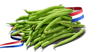 Verse sperziebonen met een lint in de kleuren van de Nederlandse vlag en het Vers Garantie-logo.