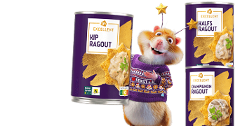 Albert Heijn Excellent ragout blikken (kip, kalf, champignon) met kersthamster in kersttrui
