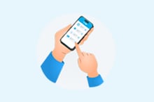 Illustratie van een persoon die een smartphone gebruikt, wijzend op het scherm met een vinger.