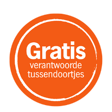 Oranje cirkel met de tekst 'Gratis verantwoorde tussendoortjes'
